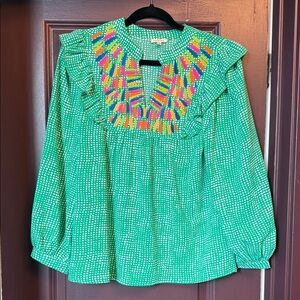 Never worn Green Blouse with Colorful Embroidery